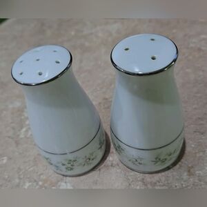 Noritake Savannah Salt & Pepper Shakers Platinum Rim 2031 Japan 3 1/4”